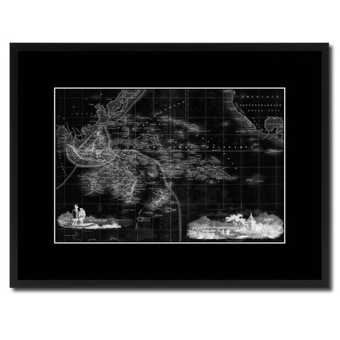 Oceania Australia New Zealand Vintage Monochrome Map Canvas Print, Gifts Picture Frames Home Decor Wall Art