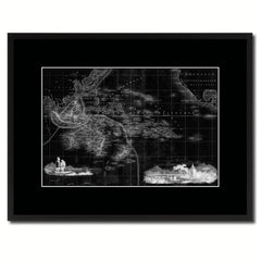 Oceania Australia New Zealand Vintage Monochrome Map Canvas Print, Gifts Picture Frames Home Decor Wall Art