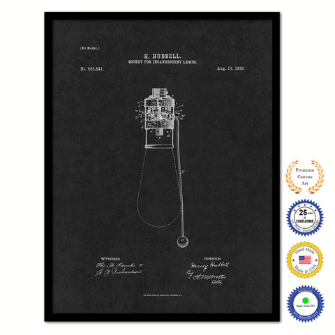 1896 Socket for Incandescent Lamps Old Patent Art Print on Canvas Custom Framed Vintage Home Decor Wall Decoration Great for Gifts