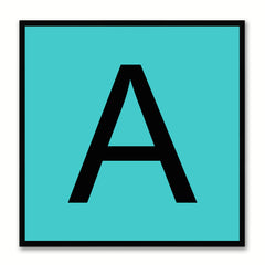 Alphabet A Aqua Canvas Print Black Frame Kids Bedroom Wall Décor Home Art