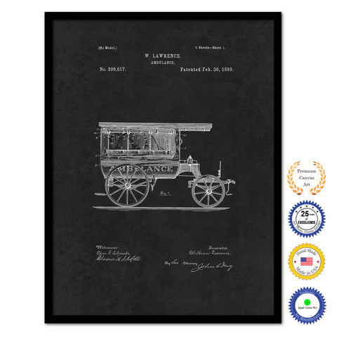 1889 Doctor Ambulance Vintage Patent Artwork Black Framed Canvas Home Office Decor Great for Doctor Paramedic Surgeon Hospital Medical Student