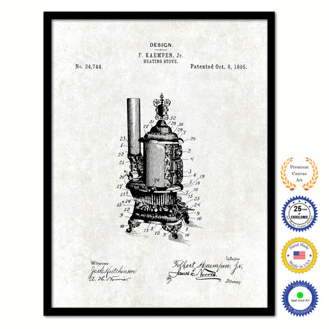 1895 Heating Stove Old Patent Art Print on Canvas Custom Framed Vintage Home Decor Wall Decoration Great for Gifts