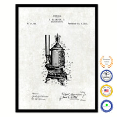 1895 Heating Stove Old Patent Art Print on Canvas Custom Framed Vintage Home Decor Wall Decoration Great for Gifts