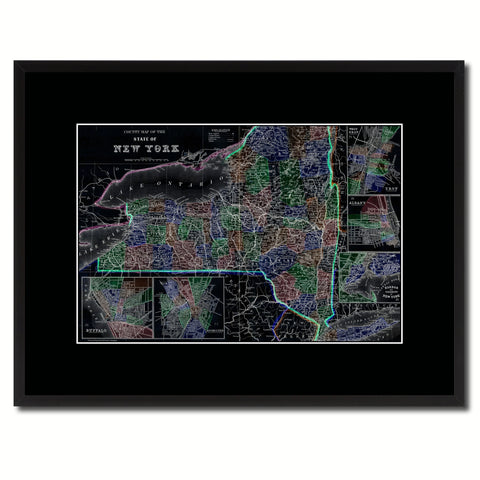 New York Vintage Vivid Color Map Canvas Print, Picture Frame Home Decor Wall Art Office Decoration Gift Ideas