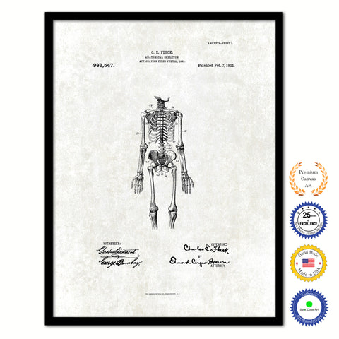 1911 Doctor Anatomical Skeleton Vintage Patent Artwork Black Framed Canvas Print Home Office Decor Great for Doctor Paramedic Surgeon Hospital Medical Student