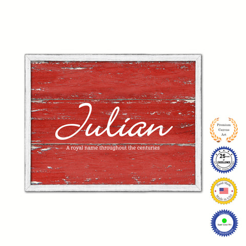 Julian Name Plate White Wash Wood Frame Canvas Print Boutique Cottage Decor Shabby Chic