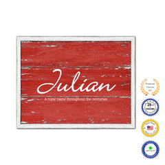 Julian Name Plate White Wash Wood Frame Canvas Print Boutique Cottage Decor Shabby Chic