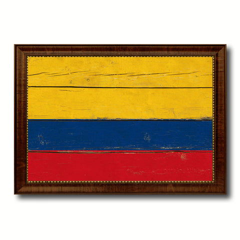 Colombia Country Flag Vintage Canvas Print with Brown Picture Frame Home Decor Gifts Wall Art Decoration Artwork