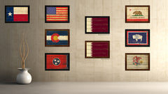 Qatar Country Flag Vintage Canvas Print with Brown Picture Frame Home Decor Gifts Wall Art Decoration Artwork