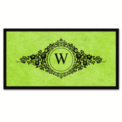 Alphabet Letter W Green Canvas Print, Black Custom Frame