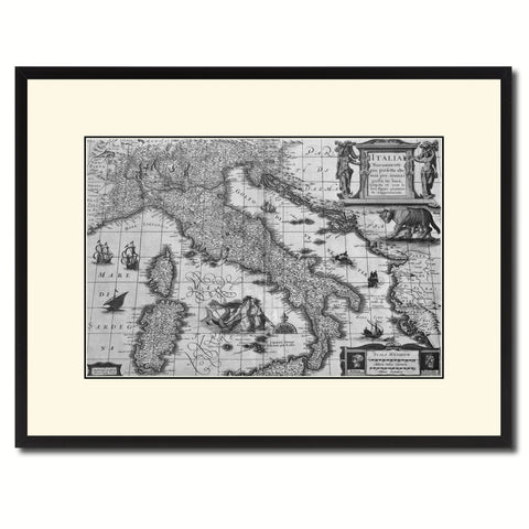 Italy Vintage B&W Map Canvas Print, Picture Frame Home Decor Wall Art Gift Ideas