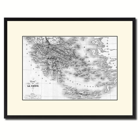 Greece Vintage B&W Map Canvas Print, Picture Frame Home Decor Wall Art Gift Ideas