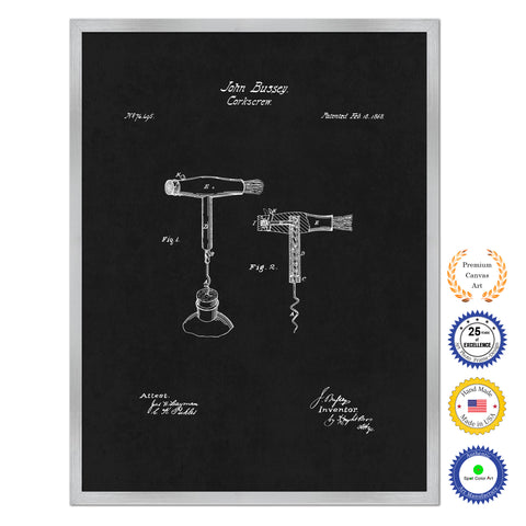 1868 Wine Corkscrew Old Patent Art Print on Canvas Custom Framed Vintage Home Decor Wall Decoration Great for Gifts