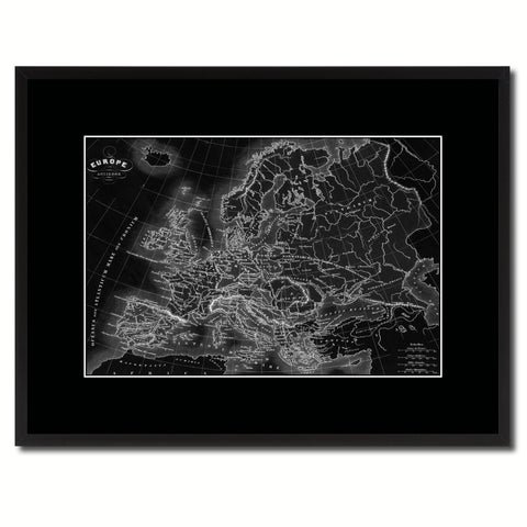 Europe Vintage B&W Map Canvas Print, Picture Frame Home Decor Wall Art Gift Ideas