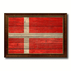 Denmark Country Flag Texture Canvas Print with Brown Custom Picture Frame Home Decor Gift Ideas Wall Art Decoration