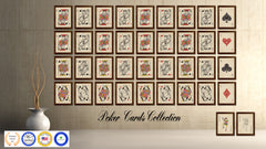Joker  Poker Decks of Vintage Cards Print on Canvas Brown Custom Framed