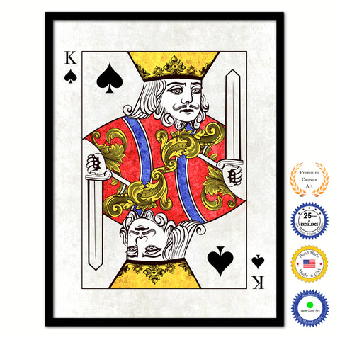King Spades Poker Decks of Vintage Cards Print on Canvas Black Custom Framed