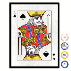 King Spades Poker Decks of Vintage Cards Print on Canvas Black Custom Framed