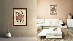 Queen Clover Poker Decks of Vintage Cards Print on Canvas Brown Custom Framed