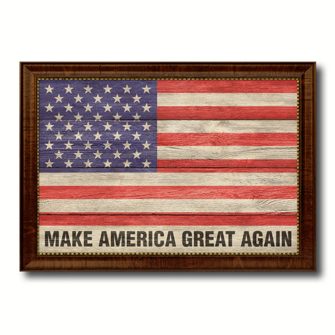 American Flag Vintage USA Canvas Print with Brown Picture Frame Home Decor Man Cave Wall Art Collectible Decoration Artwork Gifts