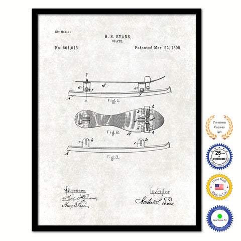 1898 Skate Old Patent Art Print on Canvas Custom Framed Vintage Home Decor Wall Decoration Great for Gifts