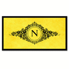 Alphabet Letter N Yellow Canvas Print, Black Custom Frame