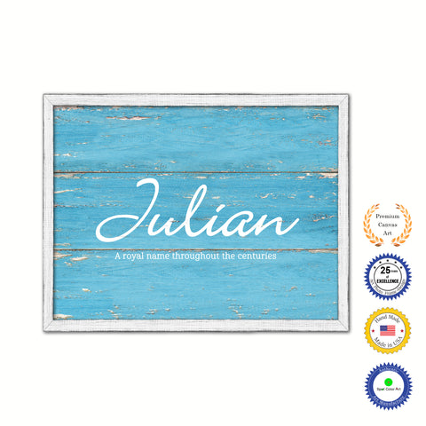 Julian Name Plate White Wash Wood Frame Canvas Print Boutique Cottage Decor Shabby Chic