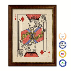 One Eye Jack Diamond Poker Decks of Vintage Cards Print on Canvas Brown Custom Framed