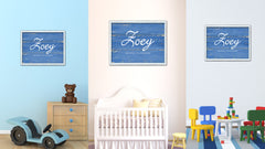 Zoey Name Plate White Wash Wood Frame Canvas Print Boutique Cottage Decor Shabby Chic