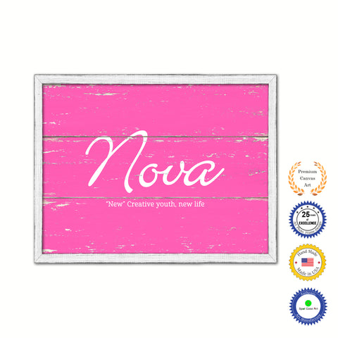 Nova Name Plate White Wash Wood Frame Canvas Print Boutique Cottage Decor Shabby Chic