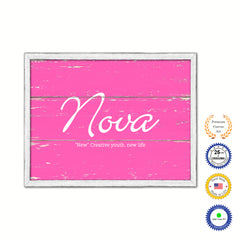 Nova Name Plate White Wash Wood Frame Canvas Print Boutique Cottage Decor Shabby Chic