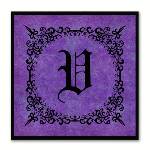 Alphabet V Purple Canvas Print Black Frame Kids Bedroom Wall Décor Home Art