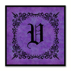 Alphabet V Purple Canvas Print Black Frame Kids Bedroom Wall Décor Home Art