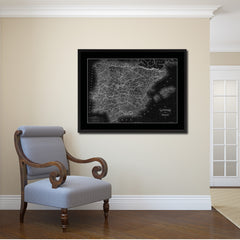 Spain Portugal Vintage Monochrome Map Canvas Print, Gifts Picture Frames Home Decor Wall Art