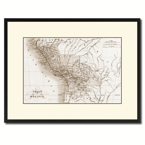 Peru Bolivia Vintage Sepia Map Canvas Print, Picture Frame Gifts Home Decor Wall Art Decoration