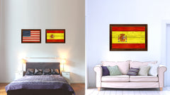 Spain Country Flag Texture Canvas Print with Brown Custom Picture Frame Home Decor Gift Ideas Wall Art Decoration