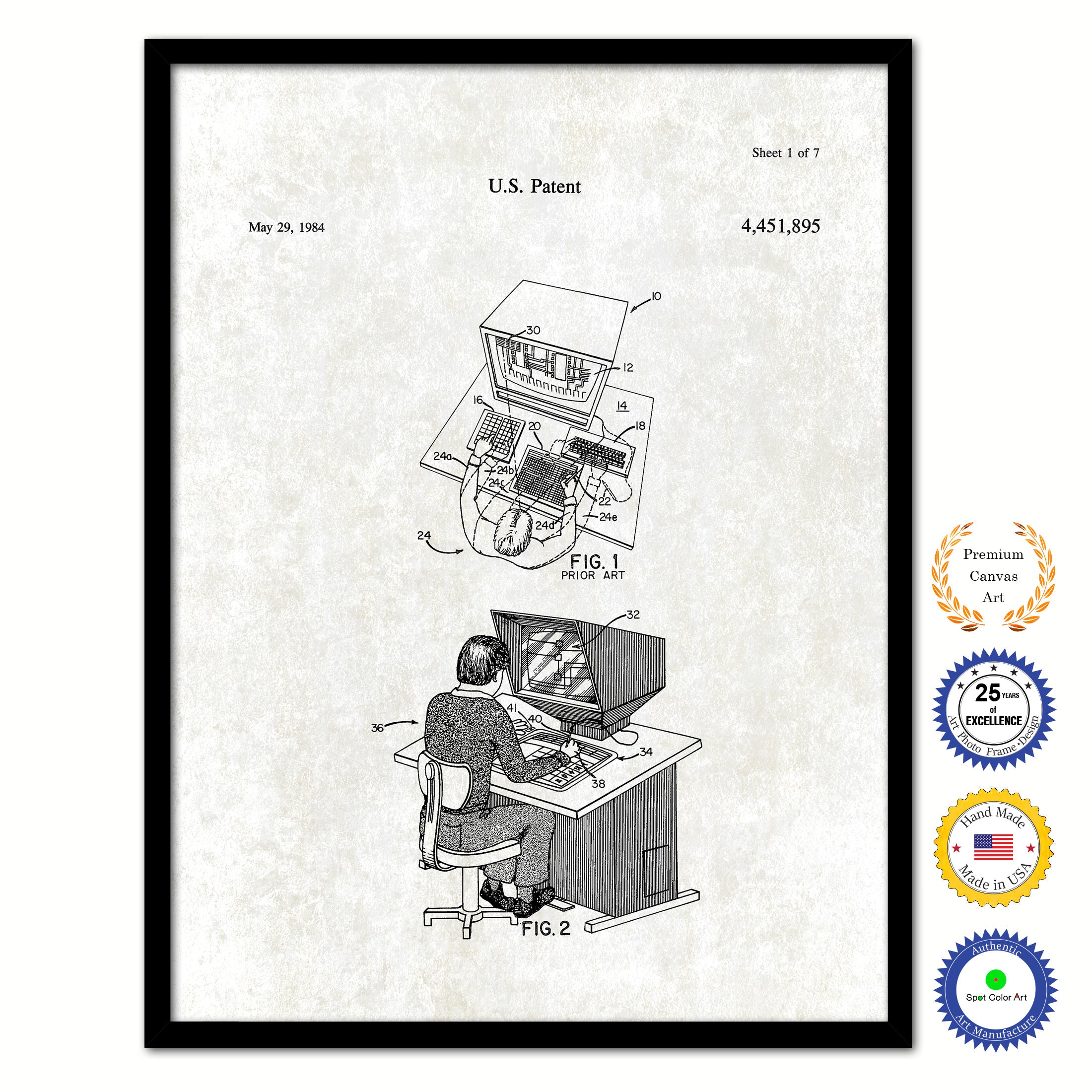 1984 Interactive computer aided design system Old Patent Art Print on Canvas Custom Framed Vintage Home Decor Wall Decoration Great for Gifts