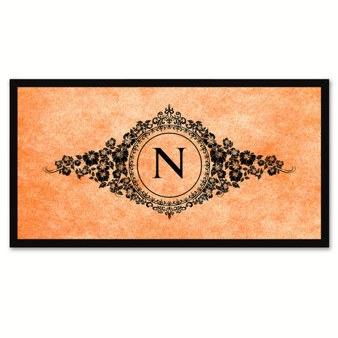 Alphabet Letter N Orange Canvas Print, Black Custom Frame