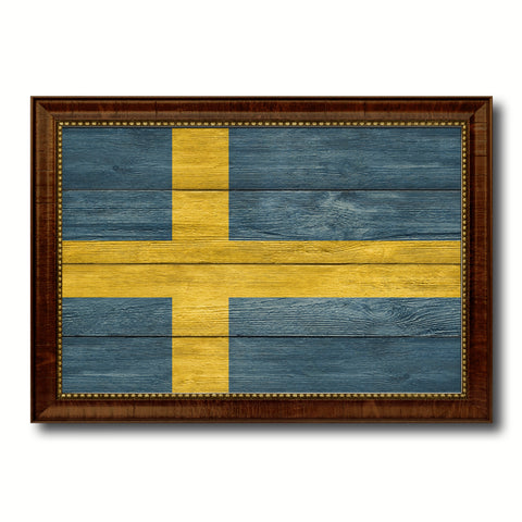Sweden Country Flag Texture Canvas Print with Brown Custom Picture Frame Home Decor Gift Ideas Wall Art Decoration