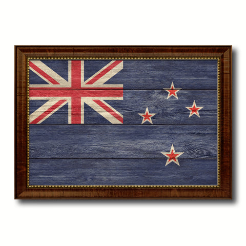 New Zealand Country Flag Texture Canvas Print with Brown Custom Picture Frame Home Decor Gift Ideas Wall Art Decoration