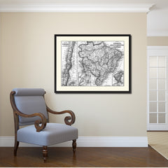 Peru Bolivia Vintage B&W Map Canvas Print, Picture Frame Home Decor Wall Art Gift Ideas