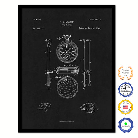 1889 Stop Watch Old Patent Art Print on Canvas Custom Framed Vintage Home Decor Wall Decoration Great for Gifts