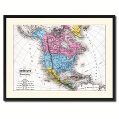 North America Canada Mexico Vintage Antique Map Wall Art Home Decor Gift Ideas Canvas Print Custom Picture Frame