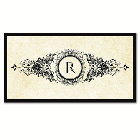 Alphabet Letter R White Canvas Print, Black Custom Frame