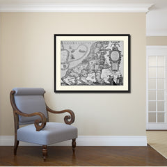 Leo Belgicvs Vintage B&W Map Canvas Print, Picture Frame Home Decor Wall Art Gift Ideas