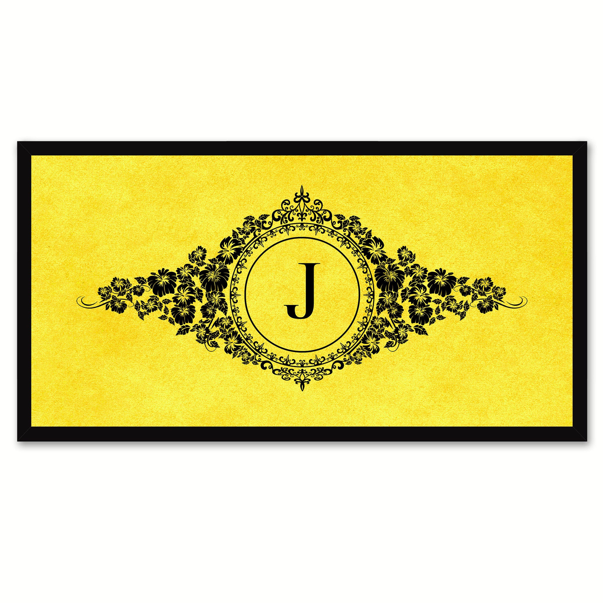 Alphabet Letter J Yellow Canvas Print, Black Custom Frame