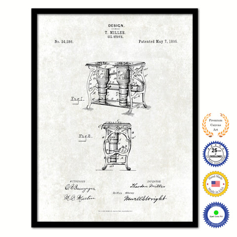 1895 Oil Stove Old Patent Art Print on Canvas Custom Framed Vintage Home Decor Wall Decoration Great for Gifts