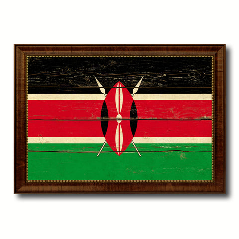 Kenya Country Flag Vintage Canvas Print with Brown Picture Frame Home Decor Gifts Wall Art Decoration Artwork