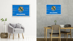 Oklahoma State Flag Shabby Chic Gifts Home Decor Wall Art Canvas Print, White Wash Wood Frame