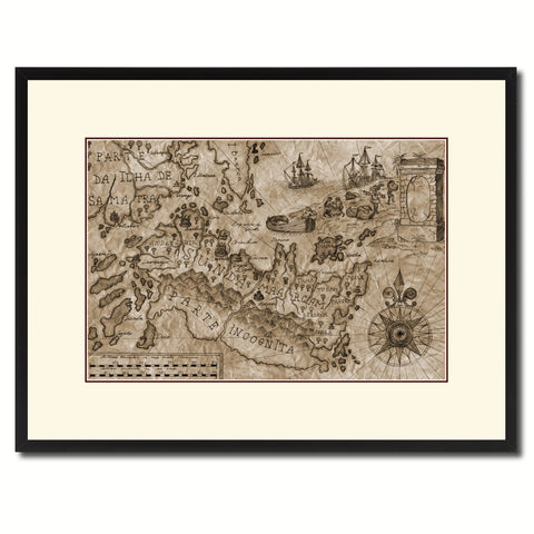 Land Vintage Sepia Map Canvas Print, Picture Frame Gifts Home Decor Wall Art Decoration